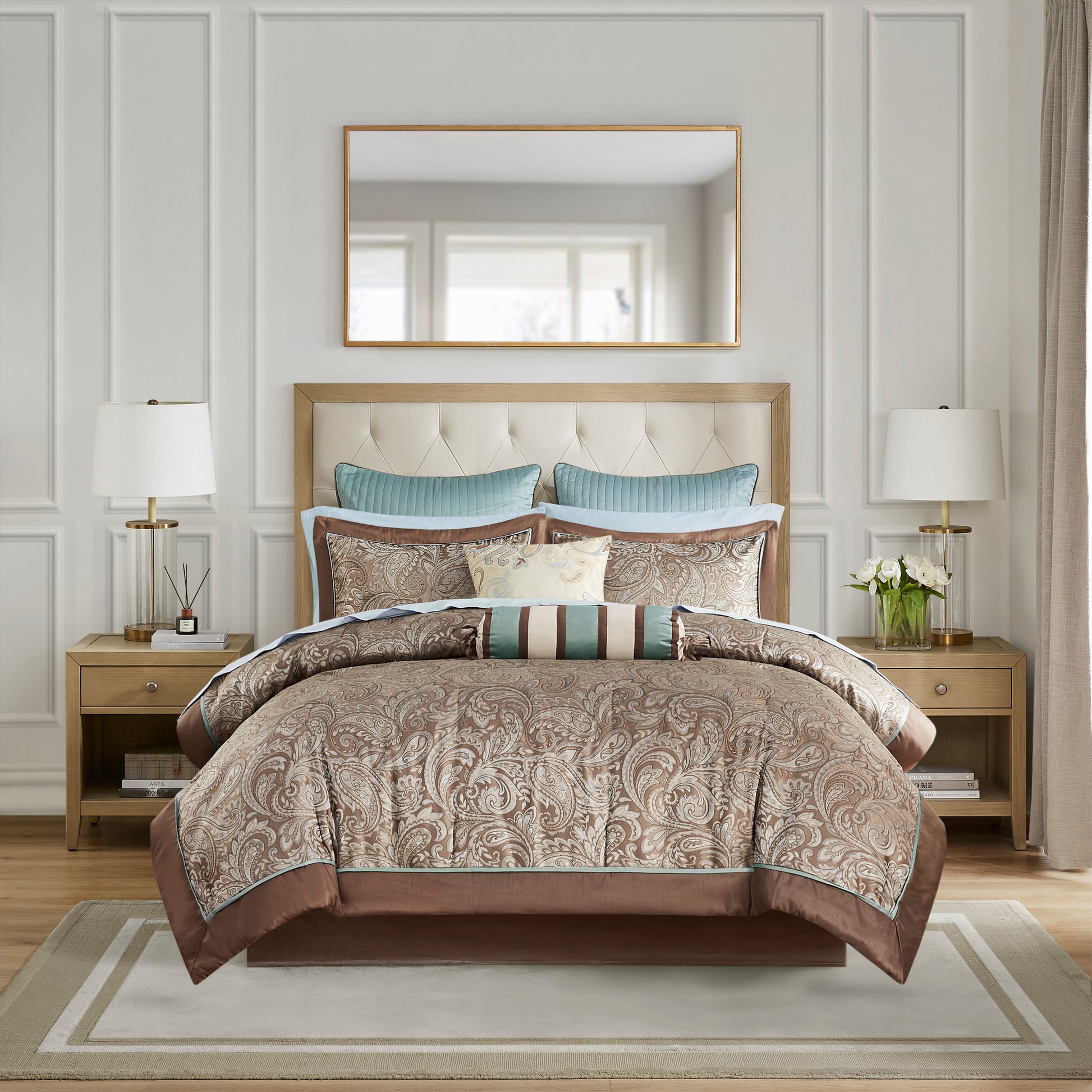12 Piece Comforter Set With Cotton Bed Sheets Blue Brown King King Blue Brown Cotton