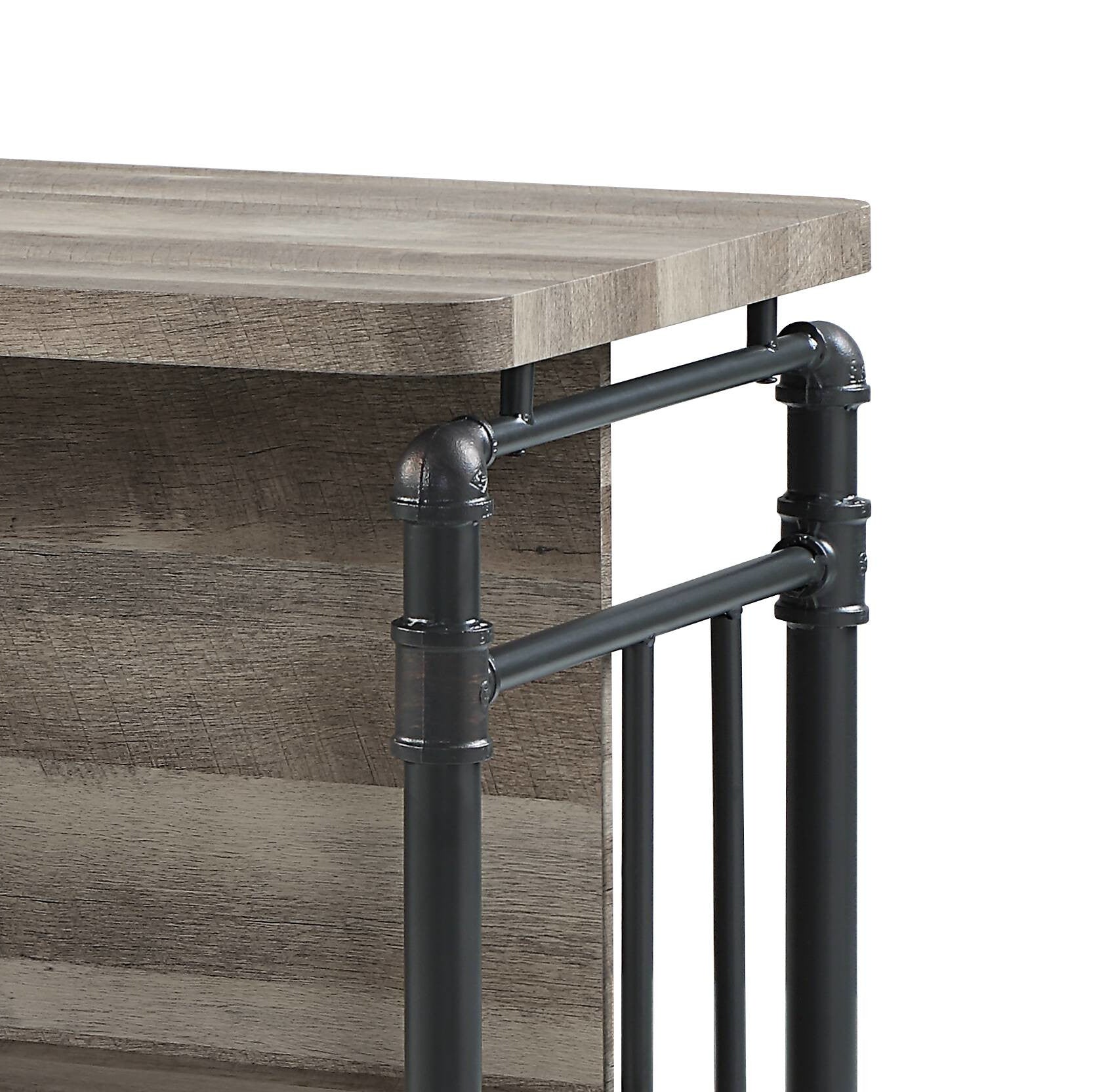 Antique Oak And Sandy Grey 5 Shelf Kitchen Island Oak Dining Room Industrial Rectangular Wood Metal Large 56 In