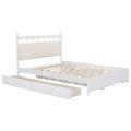 Queen Size Wooden Storage Platform Bed, With 2 Big Drawers, T Size Trundle, White Queen White Plywood