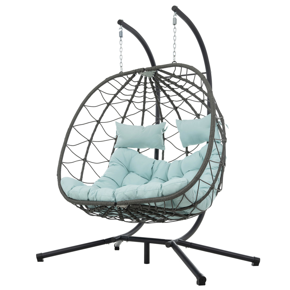 2 Persons Egg Chair With Stand Indoor Outdoor Swing Chair Patio Wicker Hanging Egg Chair Hanging Basket Chair With Stand For Bedroom Living Room Balcony Gray Steel