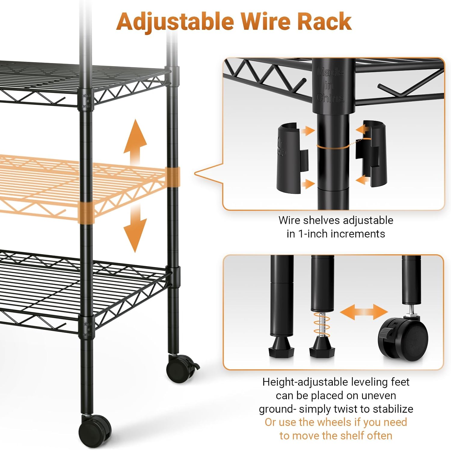 Heavy Duty 5 Shelf Storage Shelving Unit, 1250Lbs Loading Capacity, 29.92" D X 13.98" W X 62.99" H Adjustable Steel Organizer Wire Rack, Black, 2 Pack Black Steel