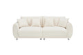 The 86.6 Inch Teddy Wool Beige Sofa With Four Throw Pillows And Hardware Feet Can Sit Comfortably In An Apartment Bedroom Without Taking Up Space Beige Fabric 2 Seat