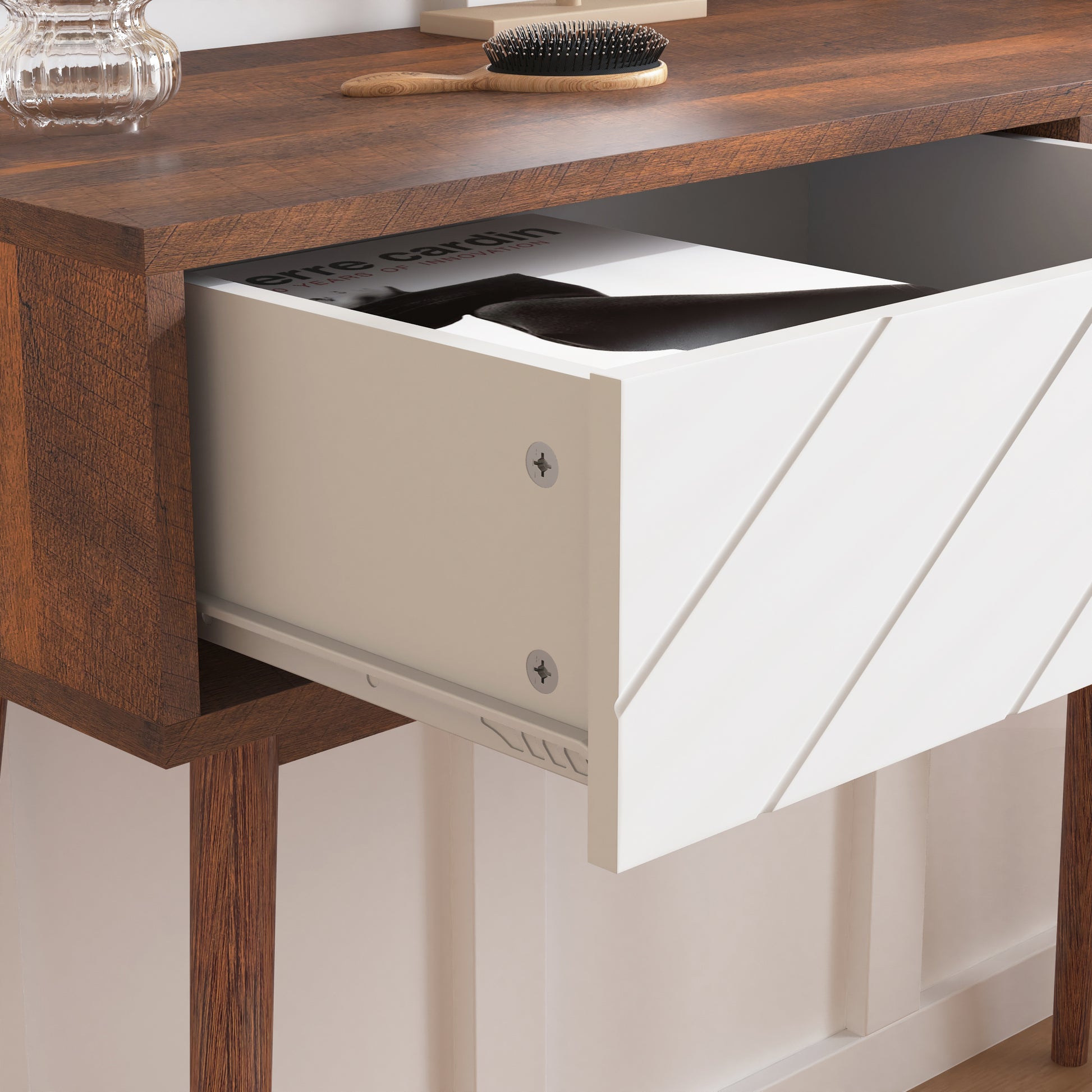 Entryway Table With 2 Carved Panel Drawers, Console Table With Storage Space And Wood Legs,Sofa Table Behind Couch For Hallway, Living Room, Natural Color Natural Particle Board Mdf