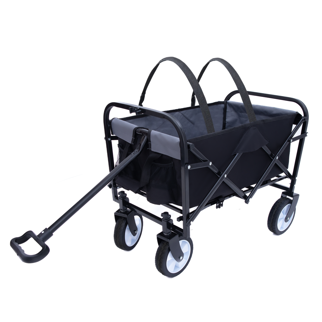 Minimeetall Strap Collapsible Foldable Wagon Cart With Strapping System, Beach Wagonutility Cartutility Wagon Grocery Cart For Camping Shopping Sports Gardeing Fishing Supports 225Lbs Black Black