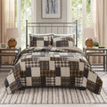 3 Piece Reversible Printed Quilt Set Black Brown Full Queen Black Brown Microfiber