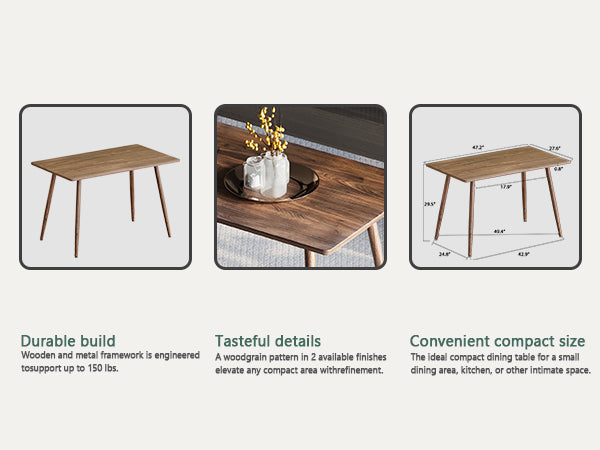 47" Modern Minimalist Mdf Dining Table, Walnut Color Metal Legs And Beige Dining Chair For 4Small Sized Desktop, Computer Desk, Office Desk, Kitchen Table, For 4 Seat.Suitable For Home & Kitchen