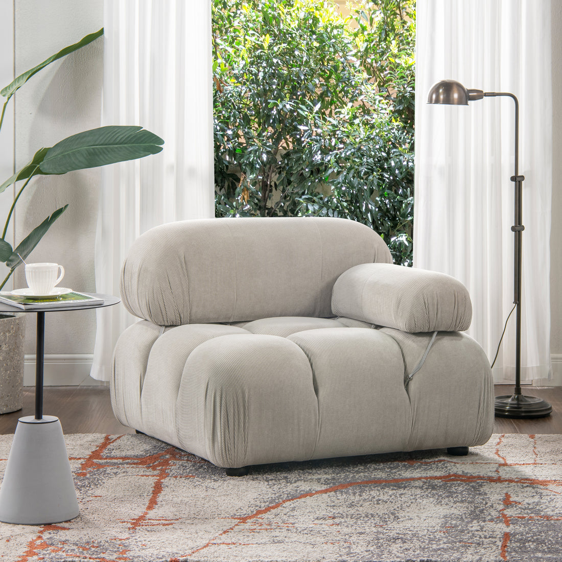 Marcel 36" Bubble Modular Modern Lounge Arm Chair, Pebble Gray Corduroy Gray Foam Corduroy