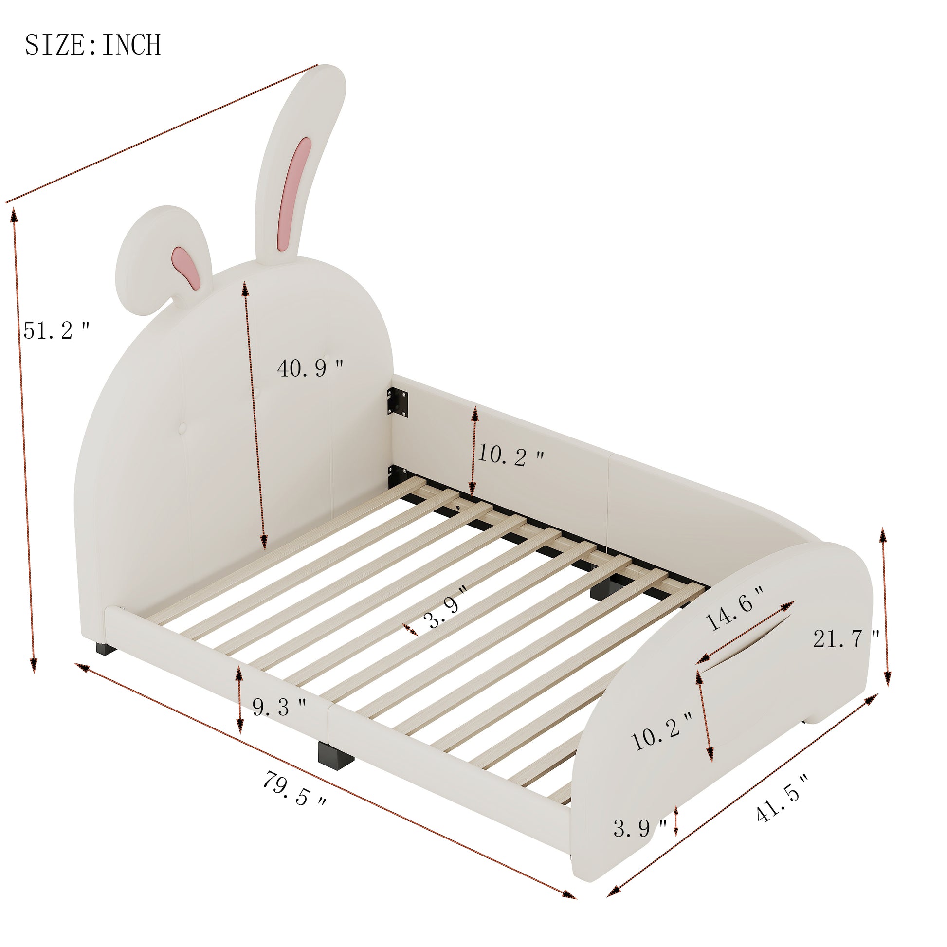 Twin Size Upholstered Rabbit Shape Princess Bed ,Twin Size Platform Bed With Headboard And Footboard,White Old Sku: Wf311629Aak White Pu