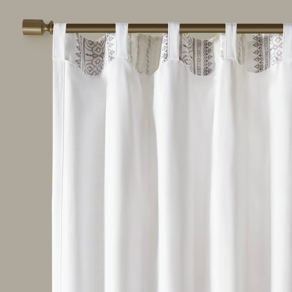 Poly Printed Curtain Panel With Tufted Stripe And Lining White Brown 50X95" Multicolor Polyester