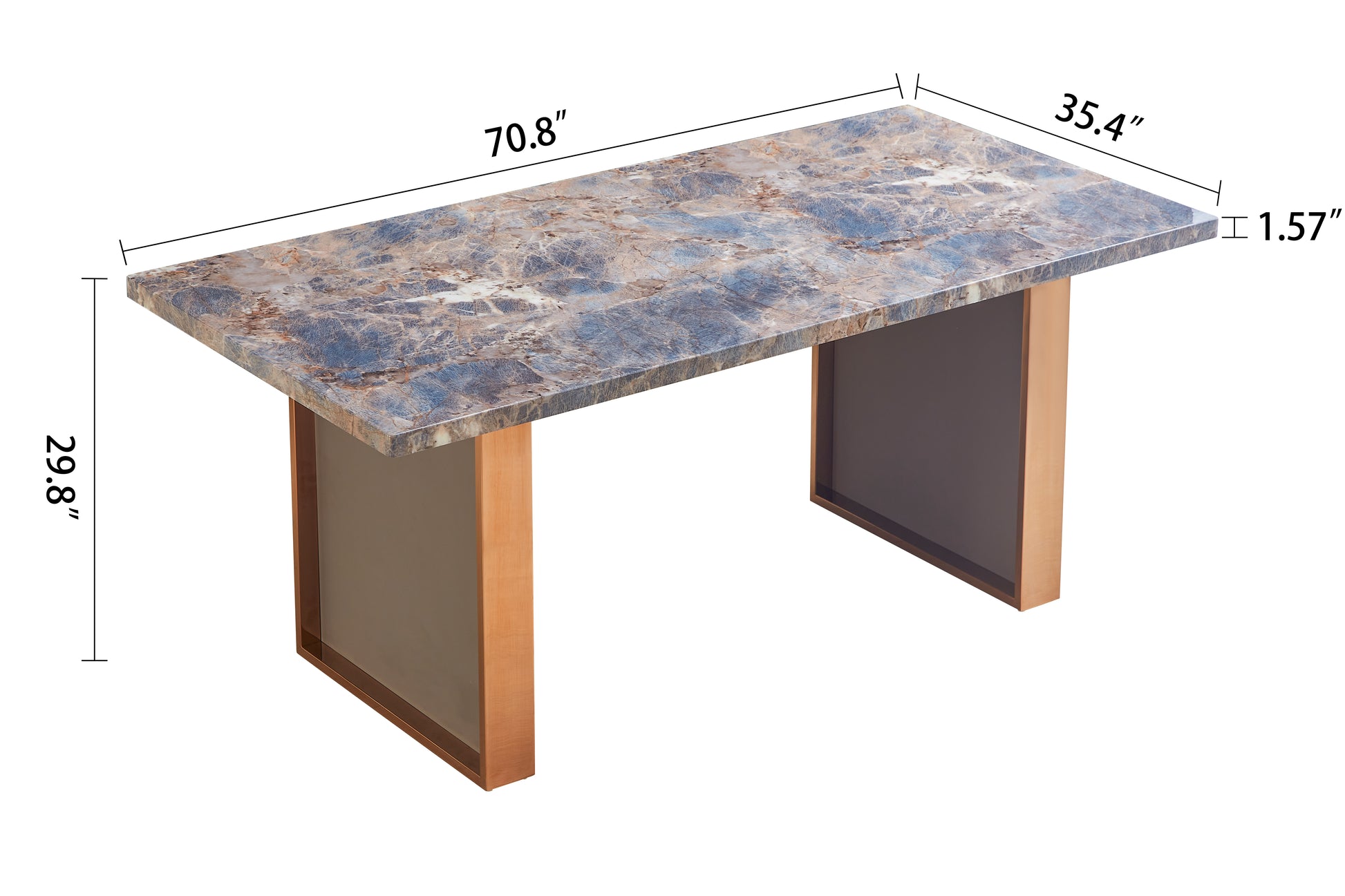 Faux Marble Mdf Dinning Table For 6 Or 8,Rectangular 70.8"L*35.4"W*29.8"H, Luxurious Rocky Stone Effect Top Stainless Steel Legs Modern, Durable, Easy To Assemble For Kitchen Living Room Meeting Brown Brown Grey Seats 6 Gray Ergonomic Desk And Hutch