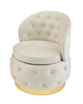 360 Degree Swivel Cuddle Barrel Accent Storage Chairs Beige Velvet