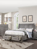 Eastern King Size Bed W Under Bed Drawer Vintage Look Gray Color Beautiful Panel 1Pc Bedframe Bedroom Box Spring Required King Antique Gray,Gray Wood Bedroom Contemporary,Modern,Transitional Storage