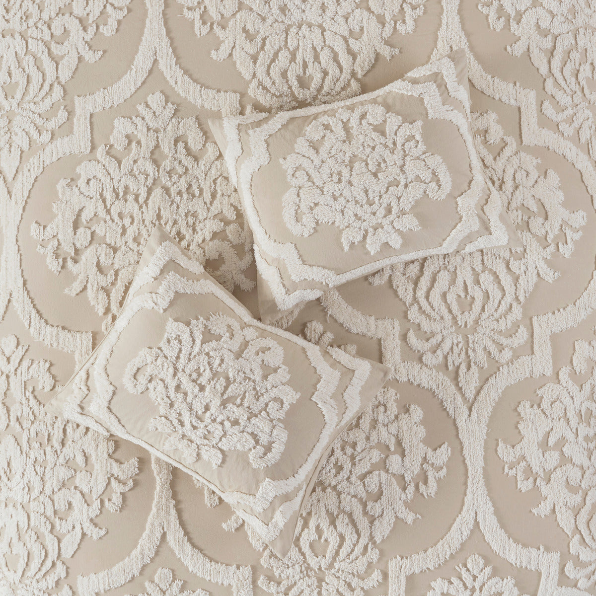 3 Piece Tufted Cotton Chenille Da Comforter Set Taupe Full Queen Full Taupe Polyester
