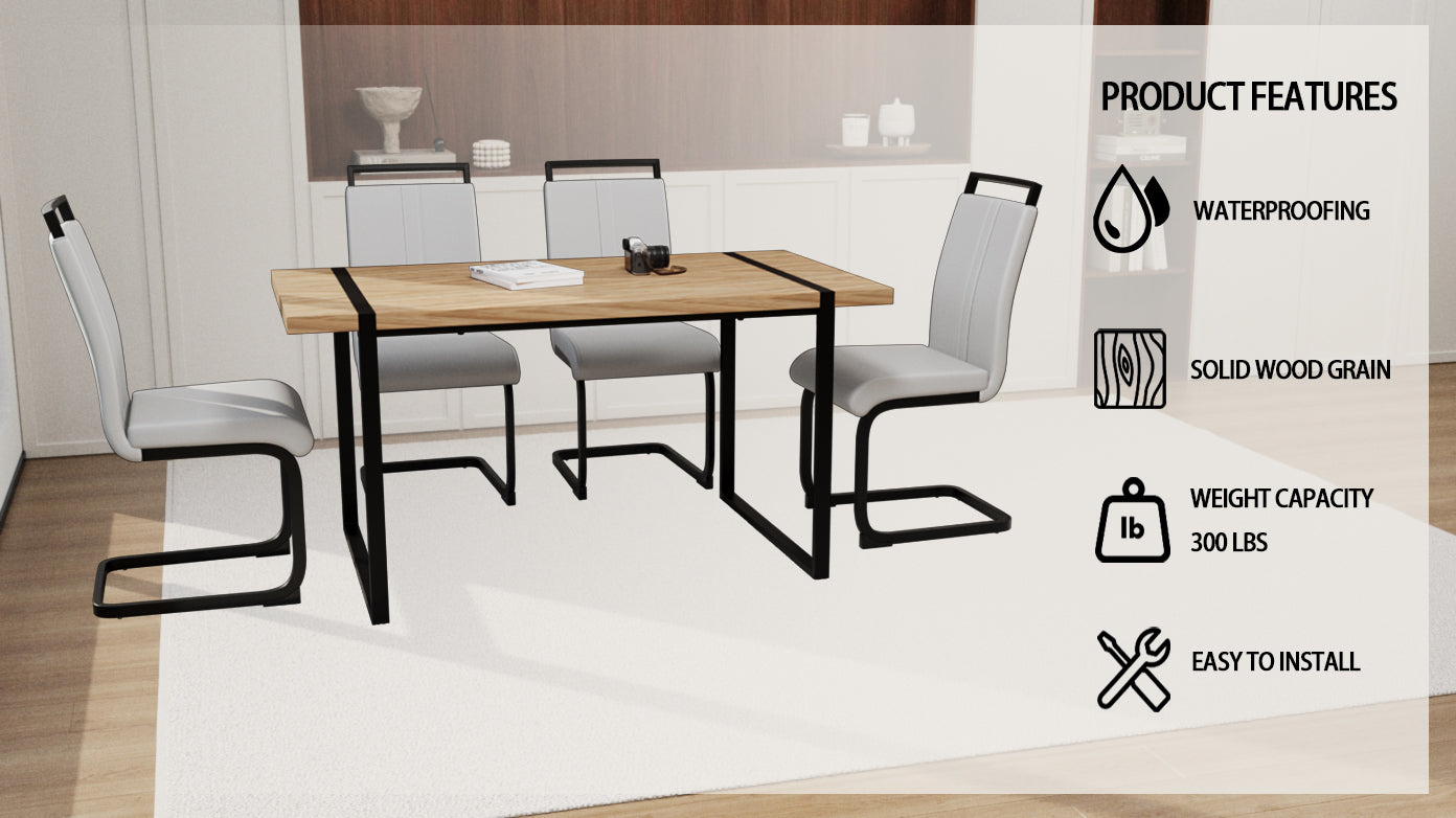 59 "Rural Industrial Rectangular Mdf Light Wood Dining Table Set And Pu Armless Dining Chair Set, 4 Piece. Kitchen Black Metal Table Leg Dining Chair Set White Natural Mdf