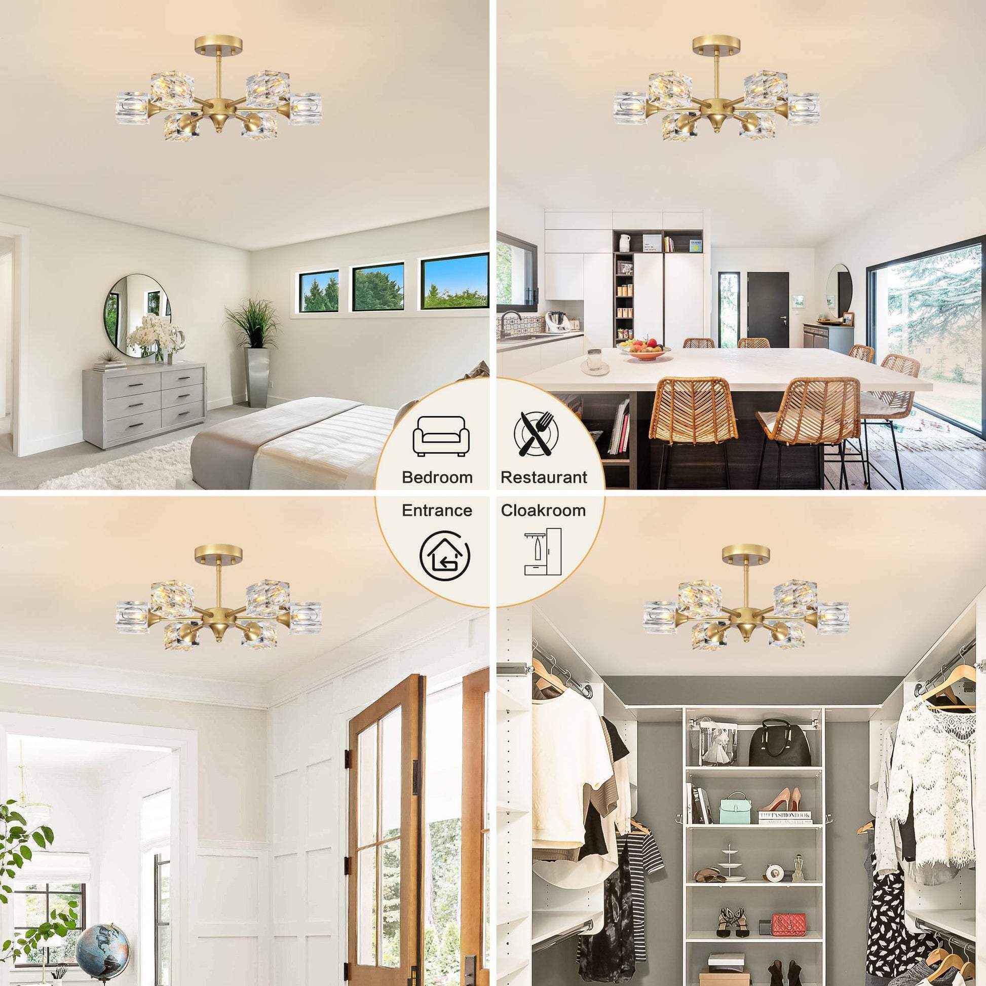 Modern Luxurious Crystal Ceiling Light, 6 Lights G9 Bulb Modern Crystal Ceiling Light For Dining Room, Pendant Lamp Ceiling Lighting For Living Bedroom Hall Balcony Matte Gold Gold American Design,Luxury,Modern,Vintage Metal Crystal