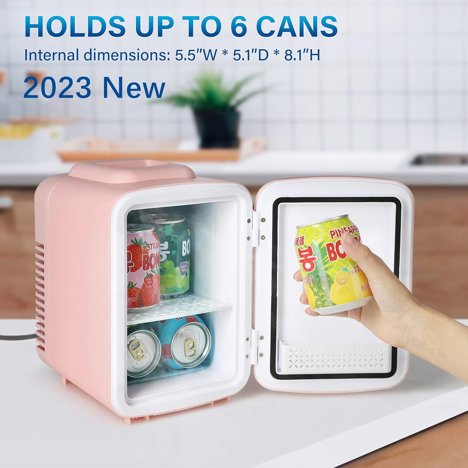 Mini Fridge, 4L 6 Can Portable Cooler & Warmer Freon Free Small Refrigerator Provide Compact Storage For Skincare, Beverage, Food, Cosmetics, Pink Pink Polypropylene