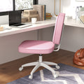 Vinsetto Cute Armless Office Chair, Small Pu Leather Computer Desk Chair, Vanity Task Chair With Adjustable Height, Swivel Wheels, Mid Back, Pink Pink Faux Leather
