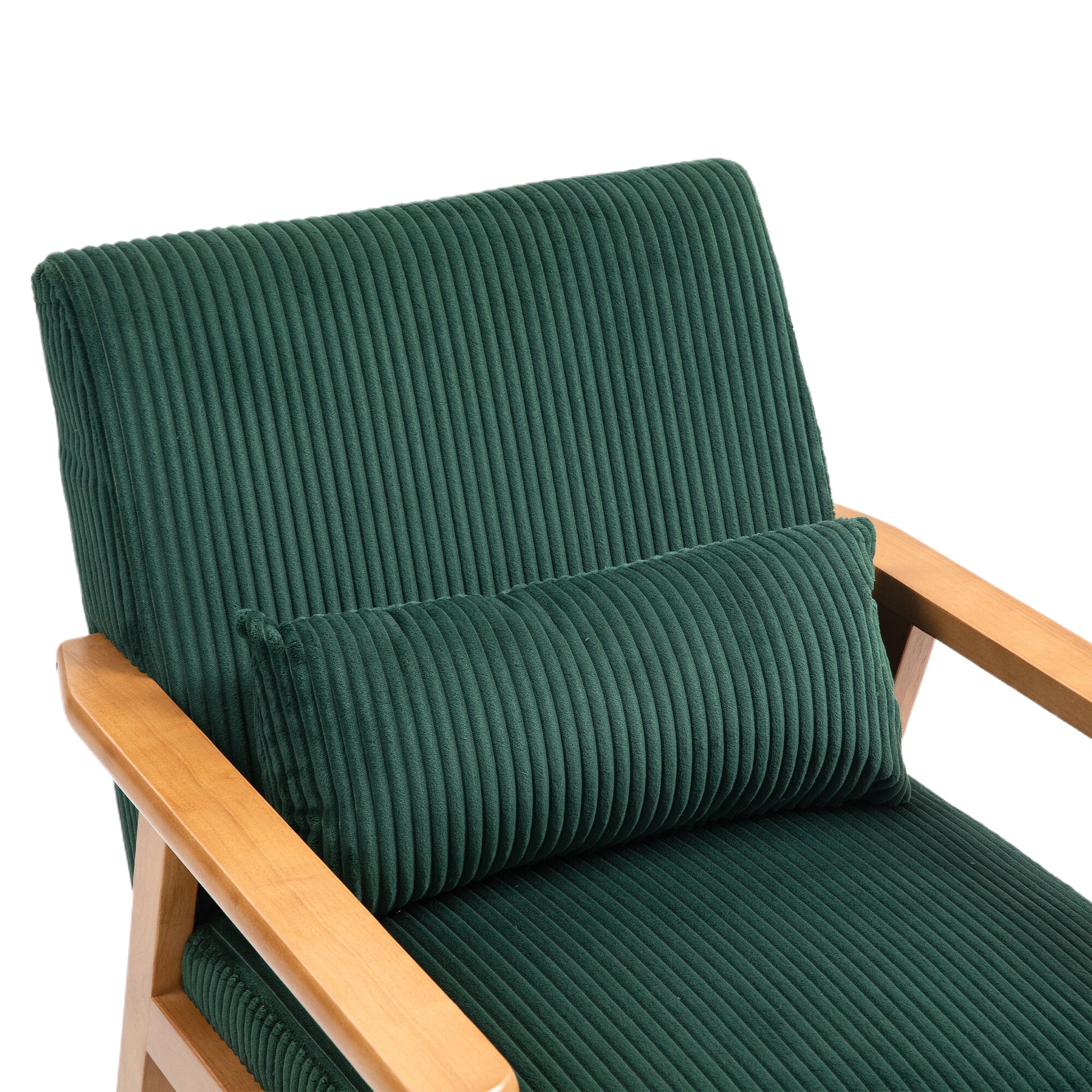 Leisure Chair With Solid Wood Armrest And Feet, Leisure Chair, Wood Frame, Velvet, L, Solid Rubber Wood Legs, Mid Century Modern Accent Chair, For Living Room Bedroom Studio Chair Emerald Corduroy