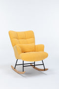 Rocking Chair Nursery, Teddy Upholstered Glider Rocker With High Backrest, Reading Chair Modern Rocking Accent Chairs Glider Recliner For Living Room, Nursery, Bedroom Yellow Velvet