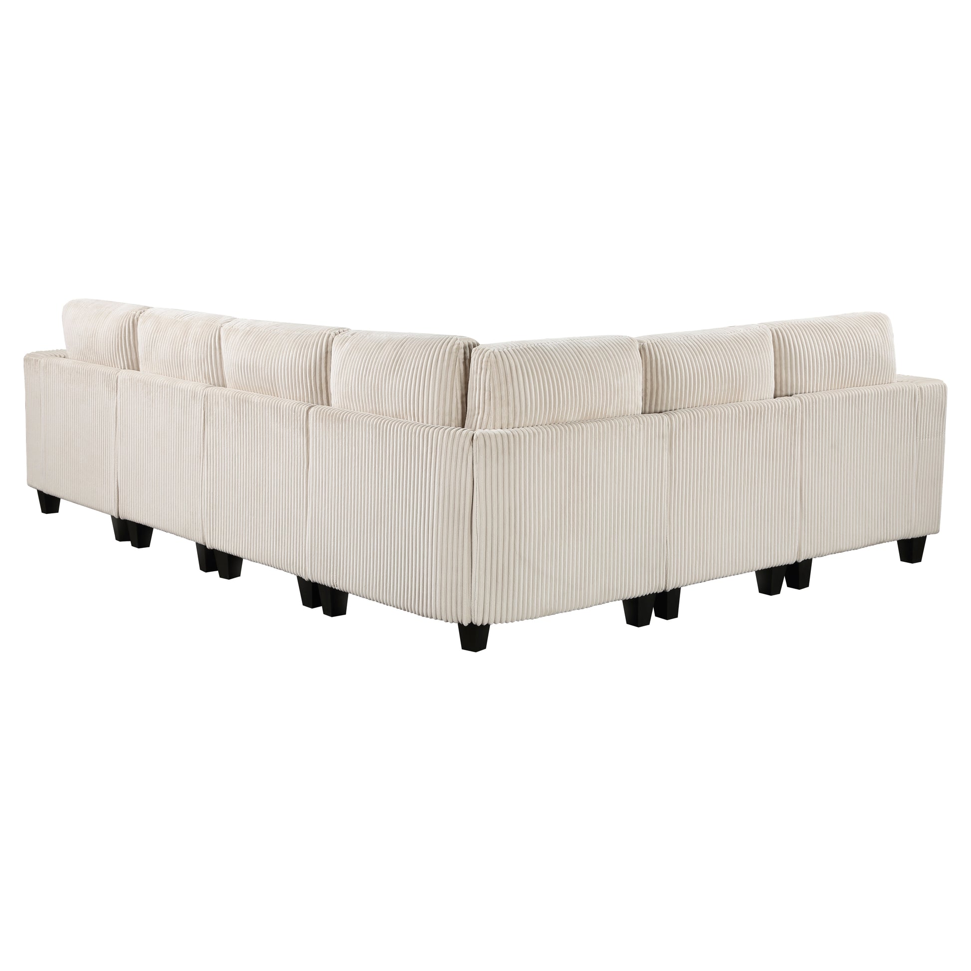 6 Piece Modular Sectional With Storage Seats, Side Pockets, Charging Ports Beige Corduroy Fabric Modern Living Room Sectional Couch Solid Wood Furniture Beige Polyester Wood Primary Living Space Modern Solid Wood 6 Seat