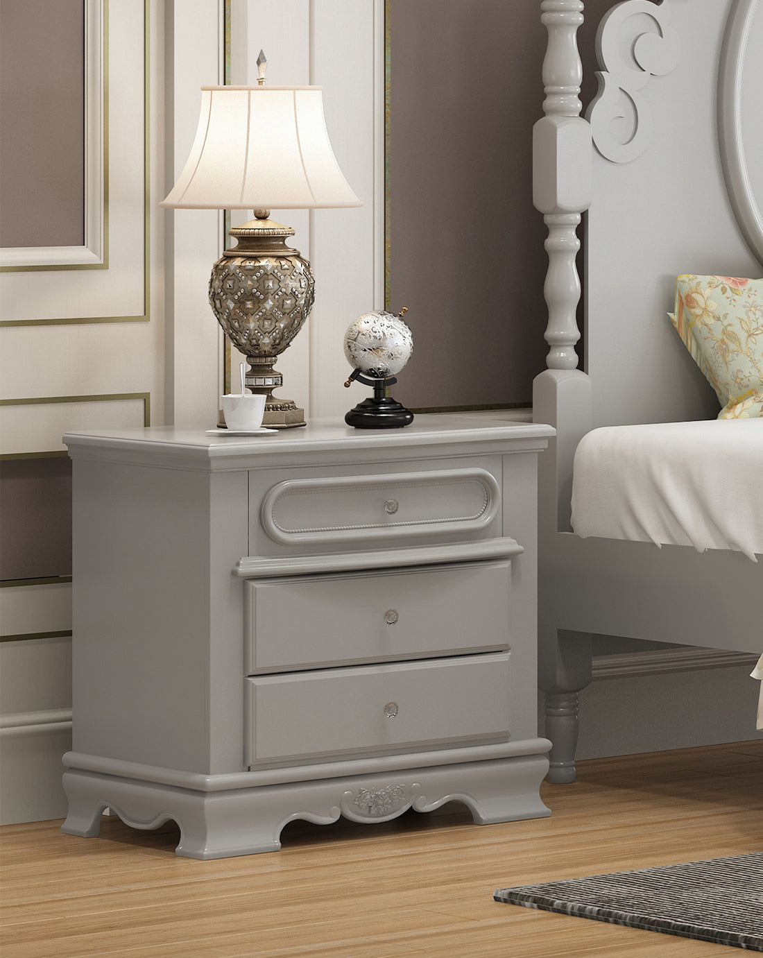 Flora Nightstand, Gray Finish Bd02205 Gray Wood