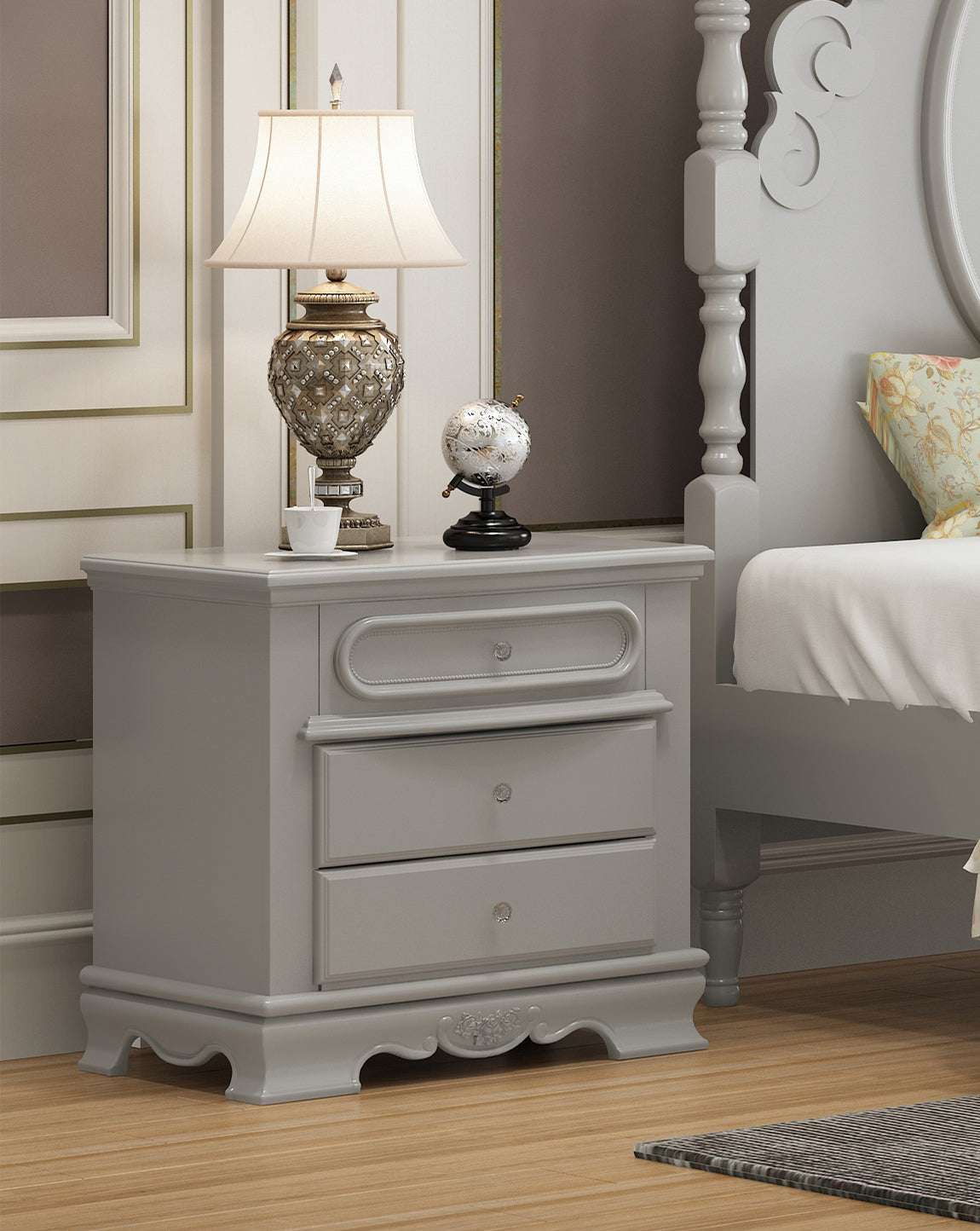 Flora Nightstand, Gray Finish Bd02205 Gray Wood