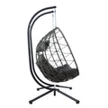 2 Persons Egg Chair With Stand Indoor Outdoor Swing Chair Patio Wicker Hanging Egg Chair Hanging Basket Chair With Stand For Bedroom Living Room Balcony Gray Steel