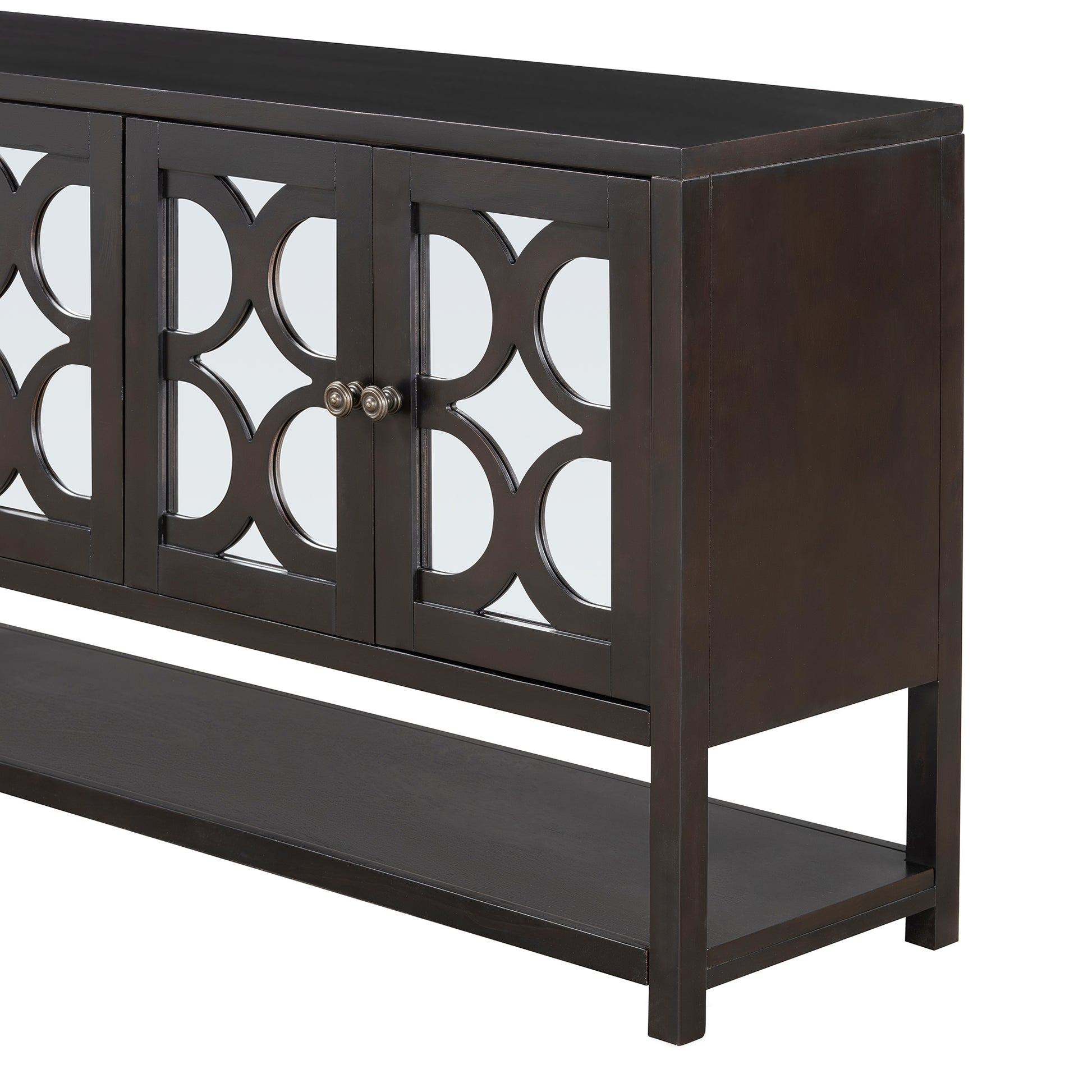 Elegant Retro Console Table Storage Cabinet Sideboard With Mirrored Doors, Spacious Shelves, And Durable Acacia Wood Legs Perfect For Living Room, Dining Room, Or Entryway Espresso Espresso Primary Living Space Solid Wood Mdf