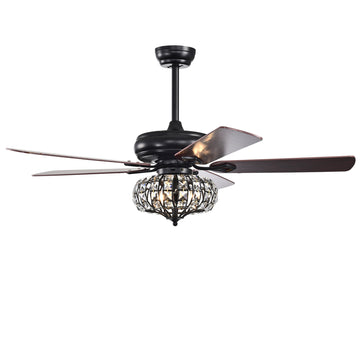 52'' Crystal Shade Ceiling Fan Lamp With Remote Control 3 Speed High, Mid, Low 5 Reversible Blades For Living Room, Dining Room, Bedroom, Family Room,3Pcs*E26 No Include Bulb Matte Black Matte Black American Traditional,Antique,Classic,Contemporary
