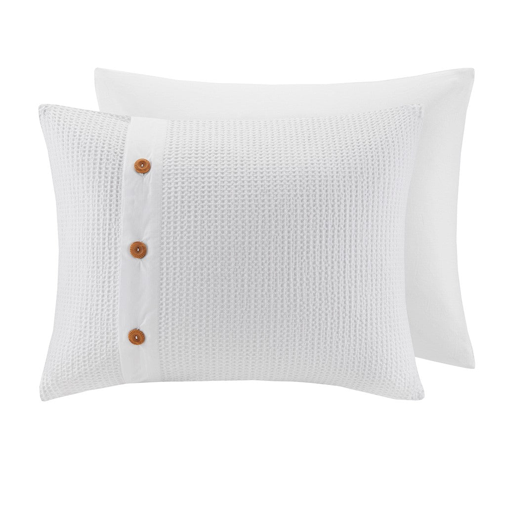 3 Piece Cotton Waffle Weave Comforter Set White Full Queen Full White Cotton