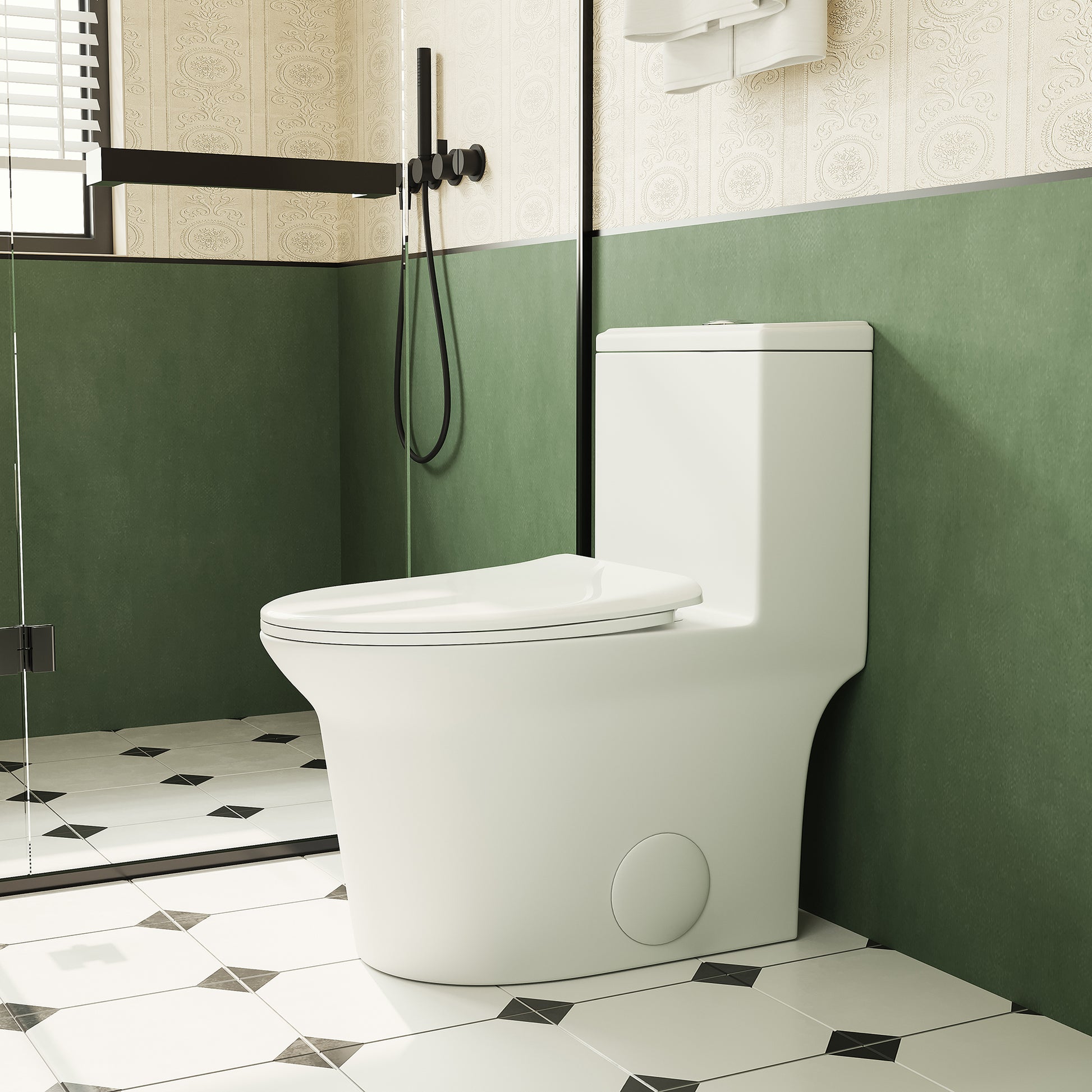 1.1 1.6 Gpf Elongated Comfort Height Super Quite Flushing Floor Mounted One Piece Toilet, Cupc Certified, Watersense Cetified, Ceramic, White Color, Soft Close Seat White Ceramic
