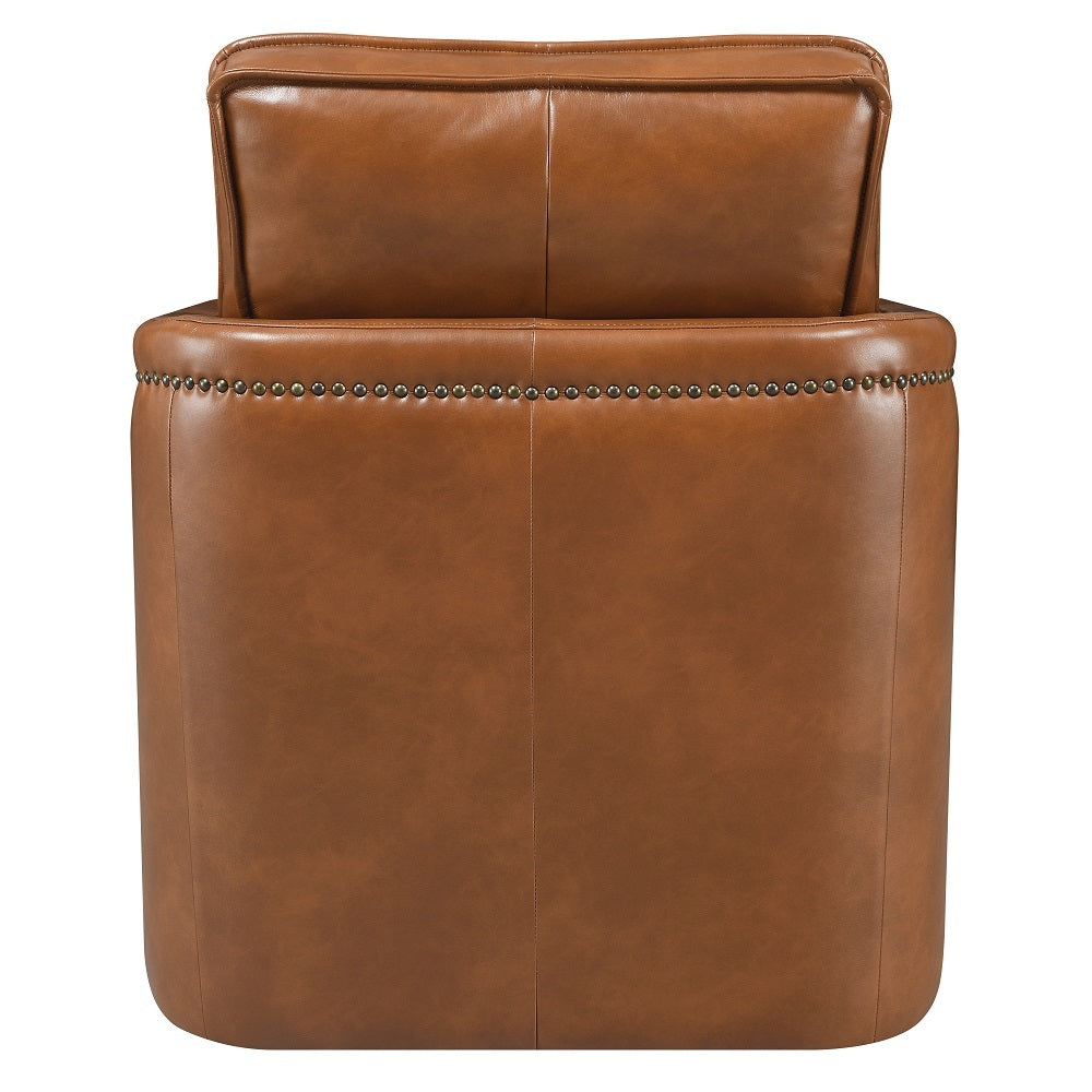 Brown Swivel Accent Chair Brown Primary Living Space Modern Genuine Leather