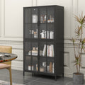 Premium Black Metal Storage Cabinet With Tempered Glass Doors, Adjustable Shelves, Anti Tipping Device, Magnetic Silent Closure, And Adjustable Feet For Home And Office Use Accent Chests 3 4 Spaces