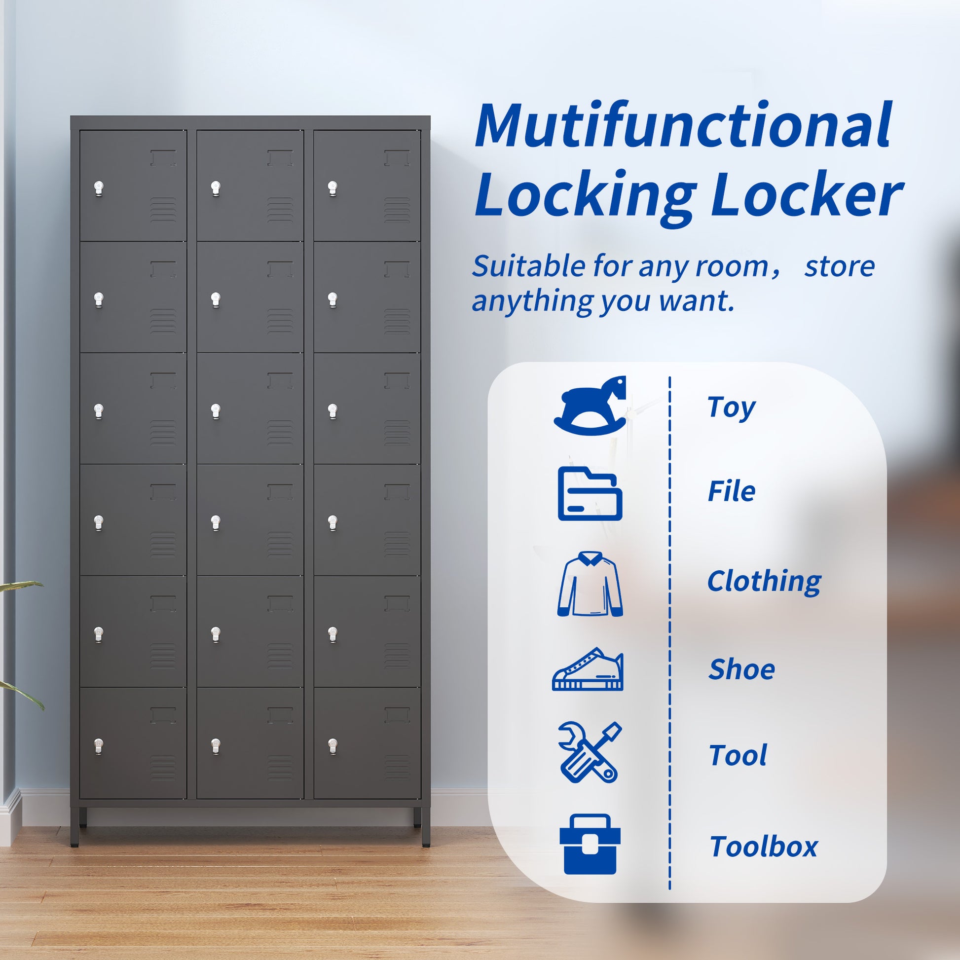 18 Door 72"H Metal Lockers With Lock For Employees,Storage Locker Cabinet For Home Gym Office School Garage,Easy Assembly,Black Freestanding 5 Or More Spaces Black Primary Living Space Door Locks