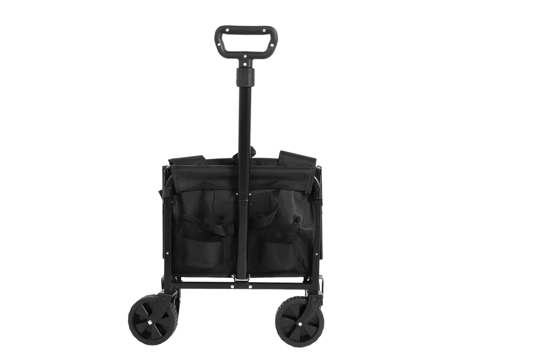 Lightweight Portable Heavy Duty Folding Beach Wagons With Wheels Outdoor Utility Carts For Grocery, Camping, Shopping, Sports, Garden With Large Capacity Black Black Steel