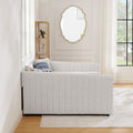 Queen Size Daybed With Two Drawers Trundle Upholstered Sofa Bed, With Vertical Stripes, Linen Fabric, Beige 86.5