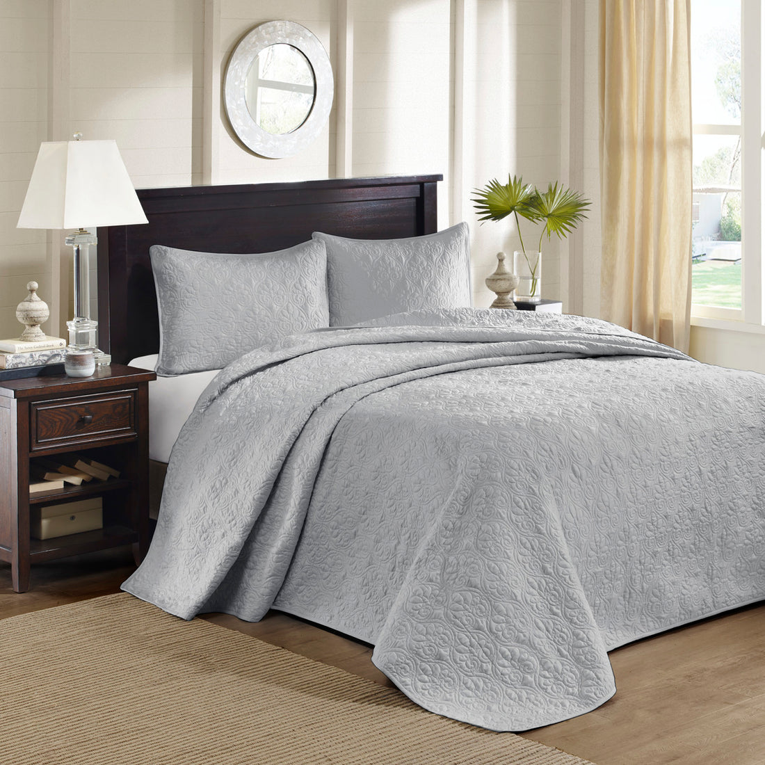 Reversible Bedspread Set Grey King Grey Cotton