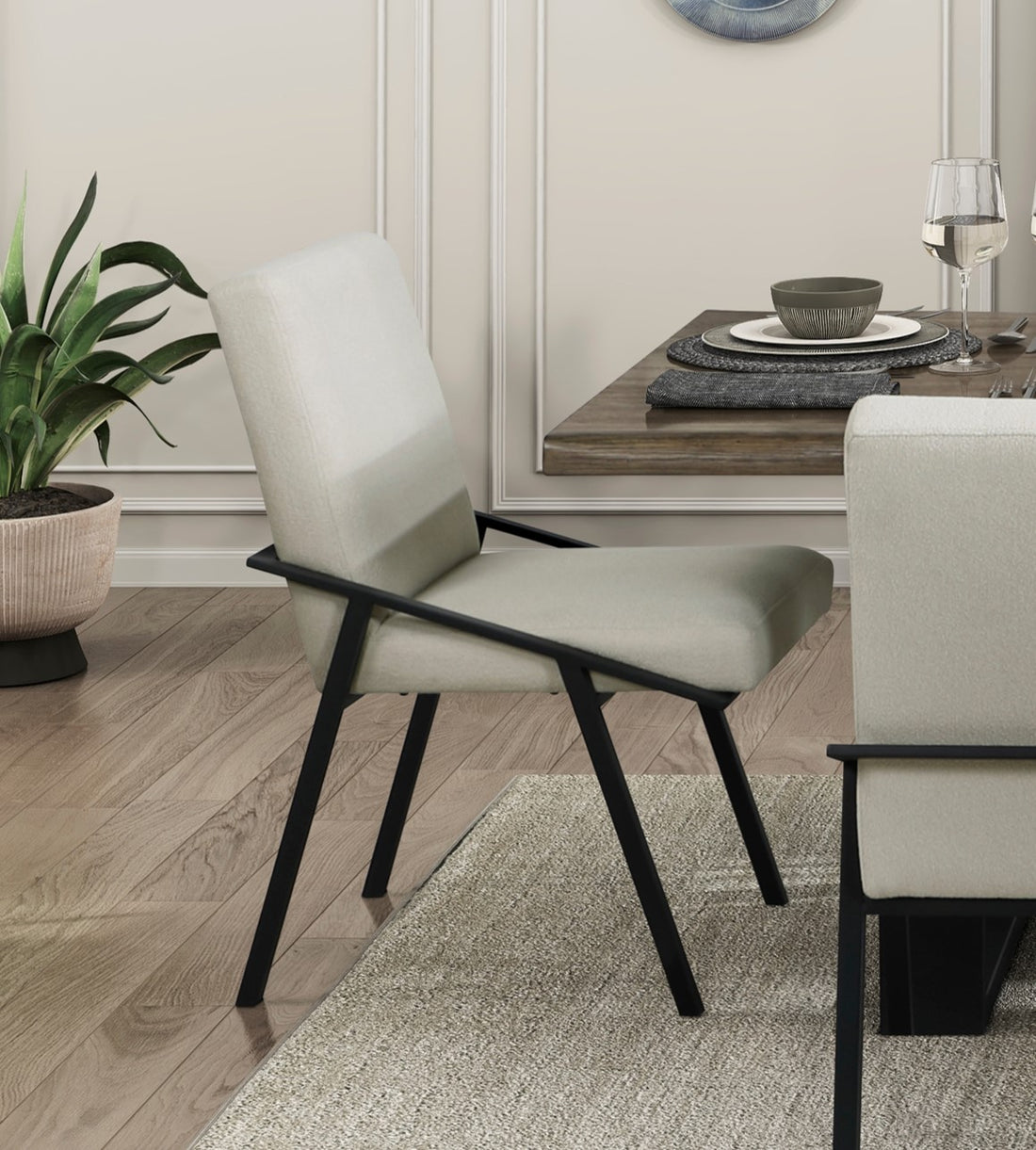 Black Metal Base Contemporary Side Chairs Set Of 2Pc, Cream Fabric Upholstered Dining Furniture Black Cream Dining Room Contemporary,Modern Side Chair Set Of 2 Metal