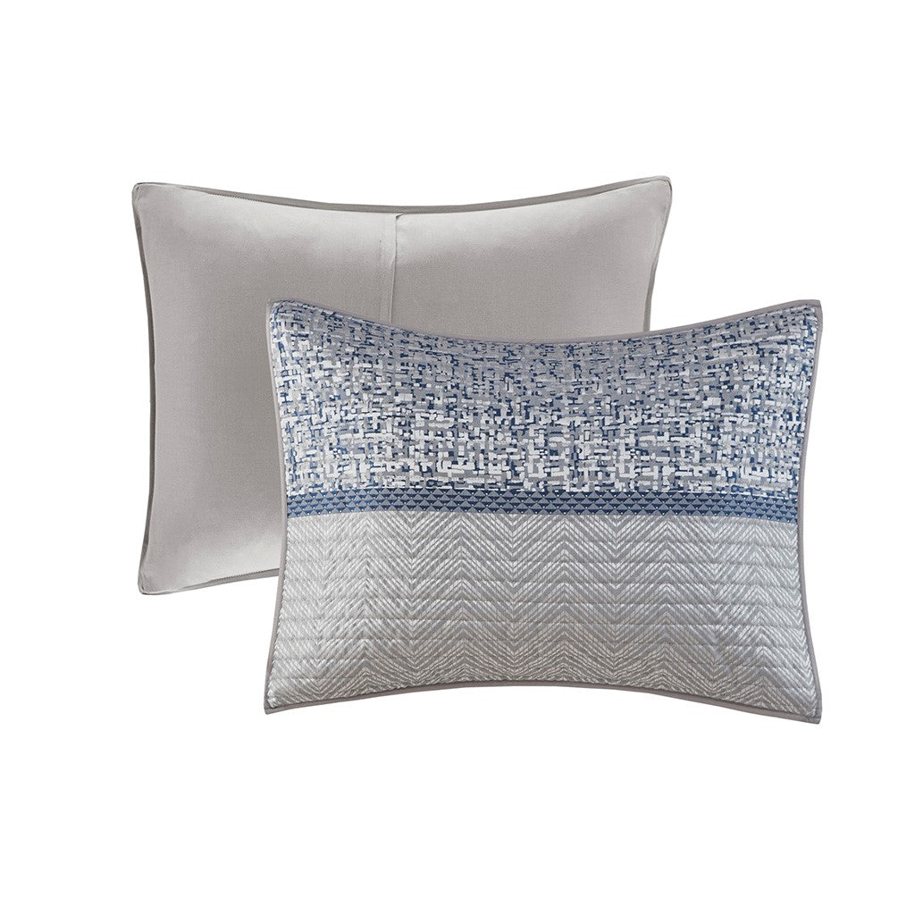 6 Piece Reversible Jacquard Quilt Set With Throw Pillows Navy Full Queen Navy Cotton