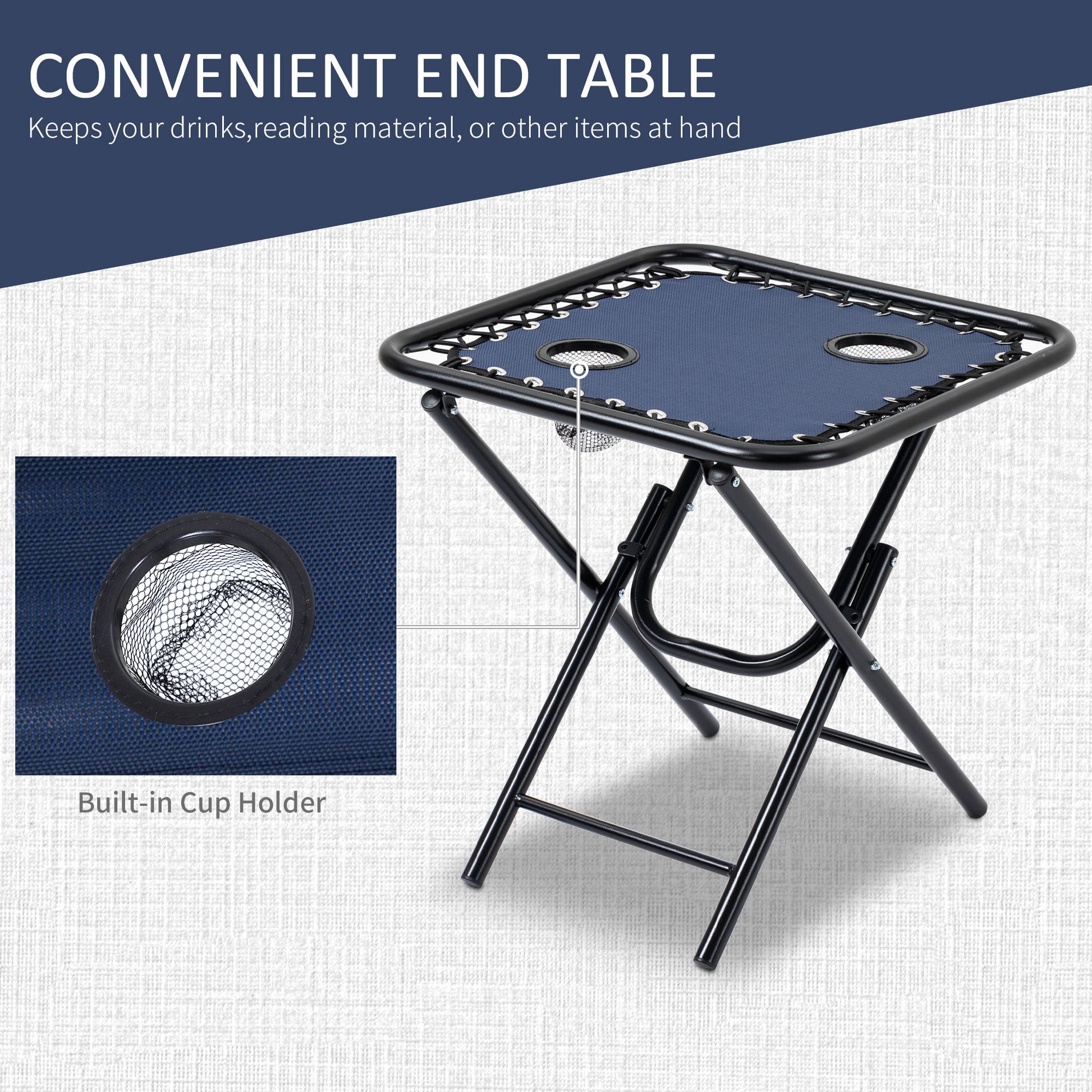 Outsunny Zero Gravity Chair Set With Side Table, Folding Reclining Chair With Cupholders & Pillows, Adjustable Lounge Chair For Pool, Backyard, Lawn, Beach, Blue Blue Steel