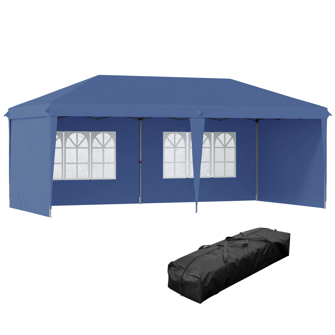 Outsunny 10' X 20' Pop Up Canopy Tent With 4 Sidewalls, Heavy Duty Tents For Parties, Outdoor Instant Gazebo With Carry Bag, For Outdoor, Garden, Patio, Blue Blue Steel