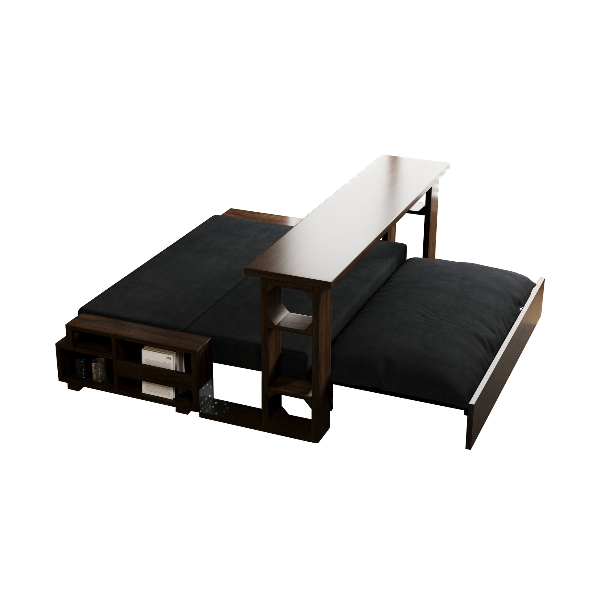 3 In 1 Convertible Sleeper Sofa Bed,Modern Velvet Loveseat Couch With Pull Out Bed,Small Beautiful Seat Futon Sofa Bed With Convertible Office Desk,Black Black Metal & Wood 2 Seat