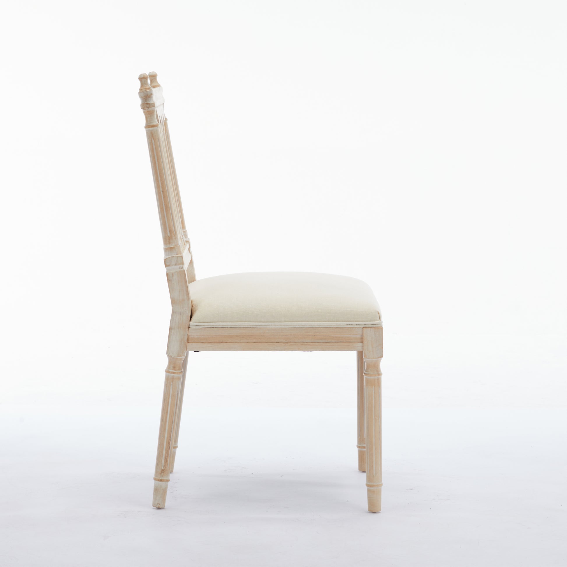 Antique Dining Chairs Linen Fabric Upholstered Wooden Chairs Set Of 2 Cream Fabric