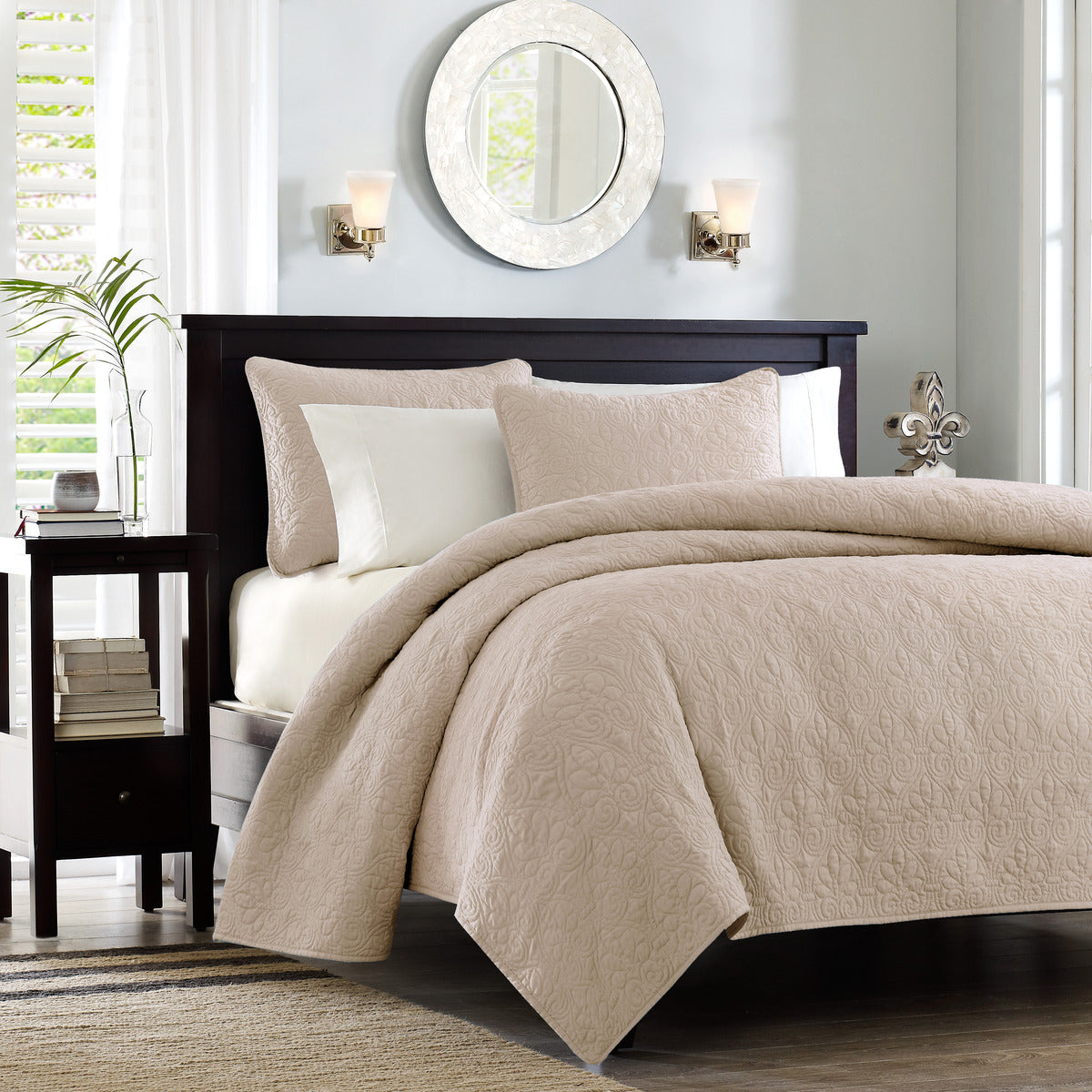Reversible Quilt Set Khaki Full Queen Khaki Cotton