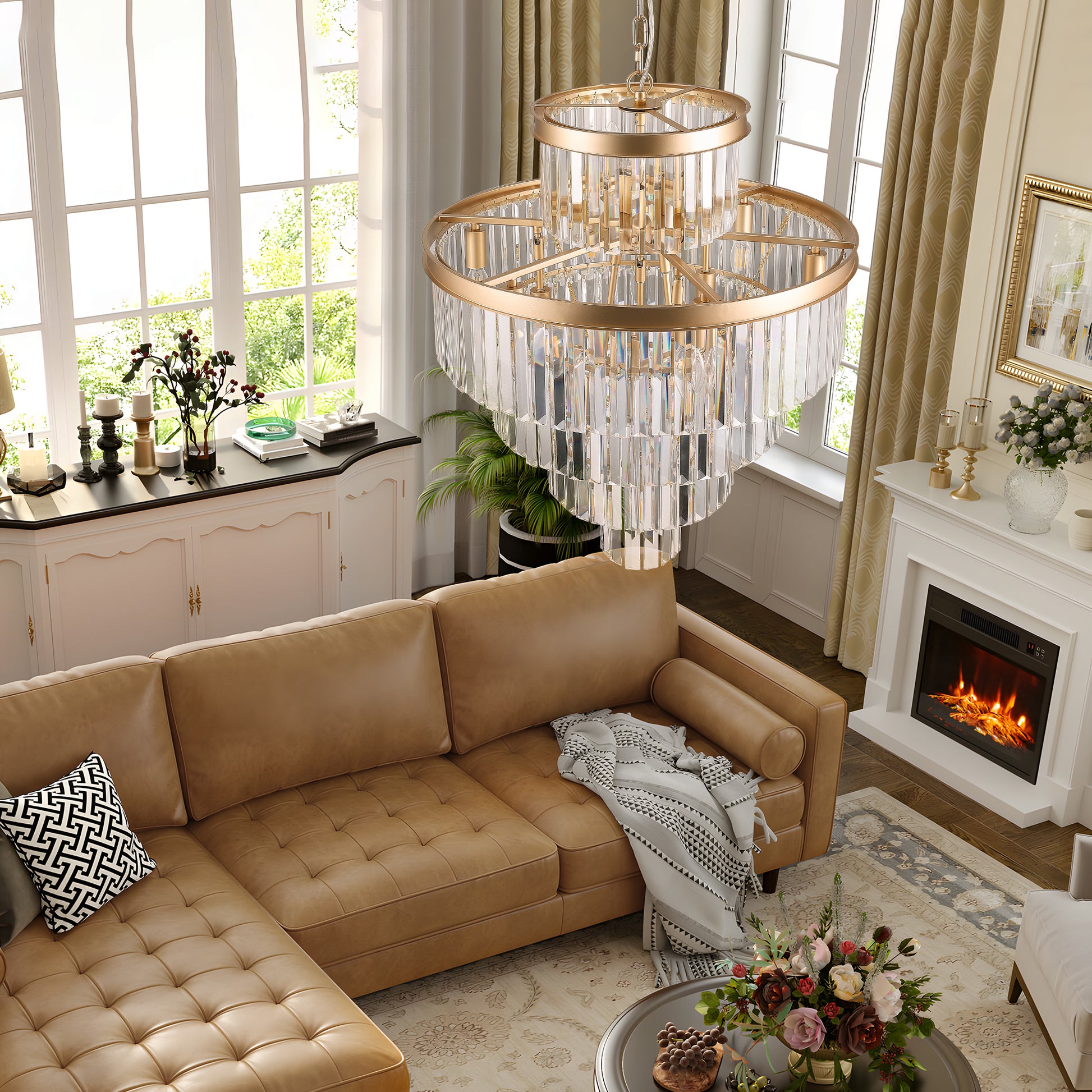 Golden Luxury Crystal Chandelier Modern Chandeliers Lights Fixture Hanging Pendant Light Fixture For Dining Room Bedroom Living Room Dia 23.6 Inch Gold Gold Crystal Iron