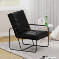Modern Metal Framed Armchair With Black Technical Leather,Stylish & Comfortable Indoor Lounge Accent Chair For Living Room, Office,Bedroom Black Primary Living Space Modern Technical Leather