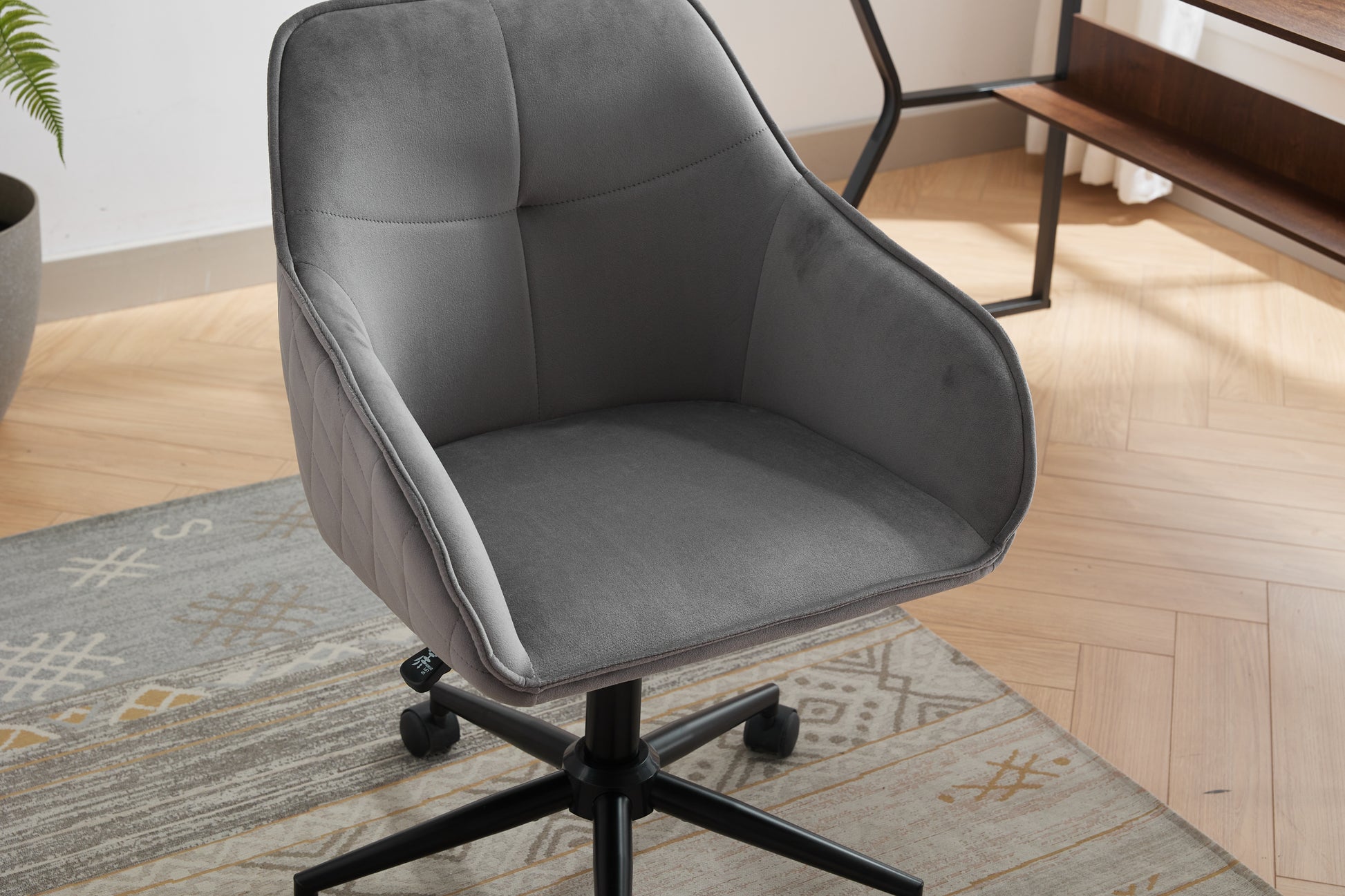 Velvet Office Desk Chair, Modern Home Desk Chair With Wheelsvanity Chairs For Living Room, Bedroom,Study Room Grey Black Foam Polyester Blend
