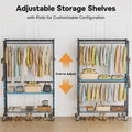 Rolling Clothes Rack, Heavy Duty Clothing Rack, 3 Shelf Portable Adjustable Wardrobe Closet With Wheels, Hanging Rods & Side Hooks, 43.3