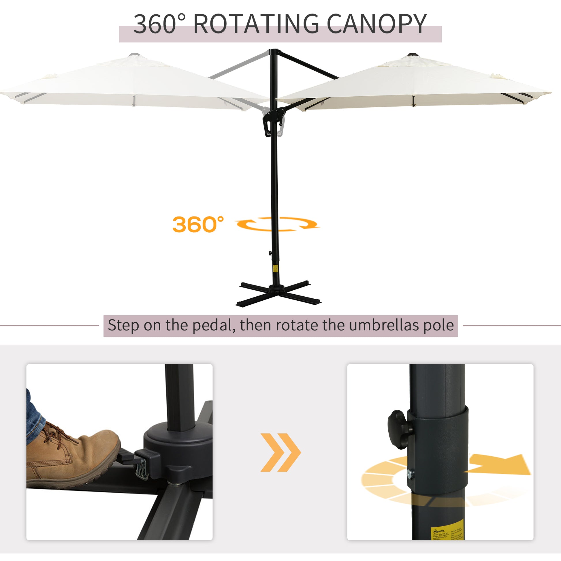 Outsunny 8Ft Cantilever Patio Umbrella, Square Outdoor Offset Umbrella With 360 Rotation, Aluminum Hanging Umbrella With 3 Position Tilt, Crank & Cross Base For Garden, Cream White Off White Steel