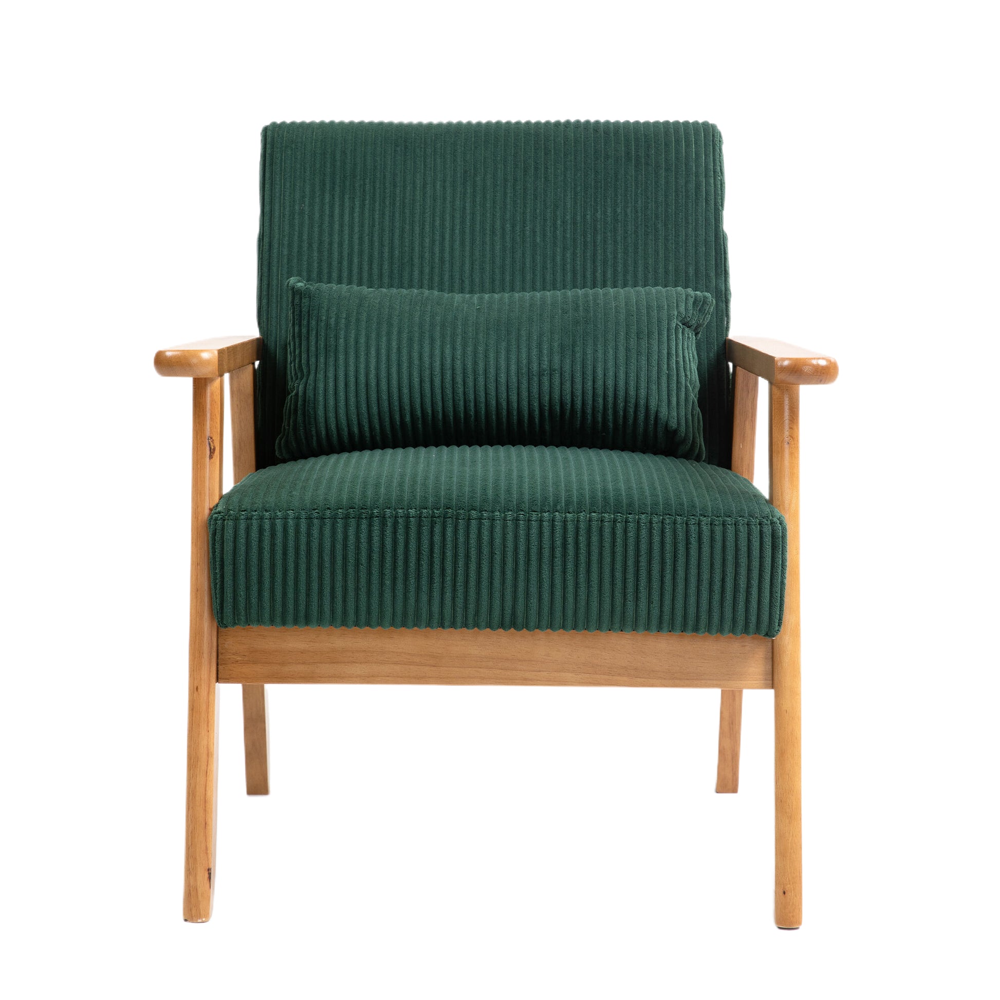 Leisure Chair With Solid Wood Armrest And Feet, Leisure Chair, Wood Frame, Velvet, Solid Rubber Wood Legs, Mid Century Modern Accent Chair, For Living Room Bedroom Studio Chair,Two Packs Emerald Corduroy